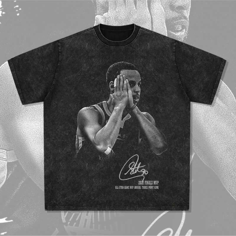 Curry's signature action night American printed short sleeved washed vintage t-shirt trend