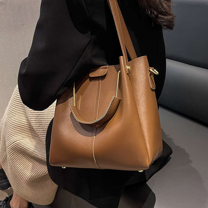 Summer Solid Color Women's New Fashionable Shoulder Large Capacity Handbag, Tote Bag, Popular Bucket Bag