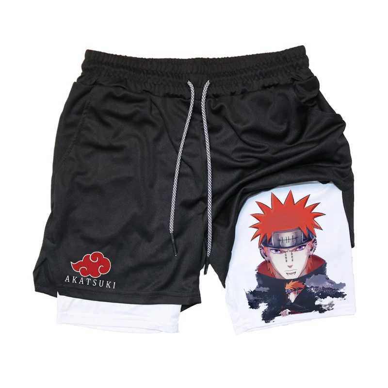 Mens 2 in 1 Performance Shorts Athletic Compression Shorts with Towel Loop Pockets Gym Workout Fitness Running Anime PrintXJ241226