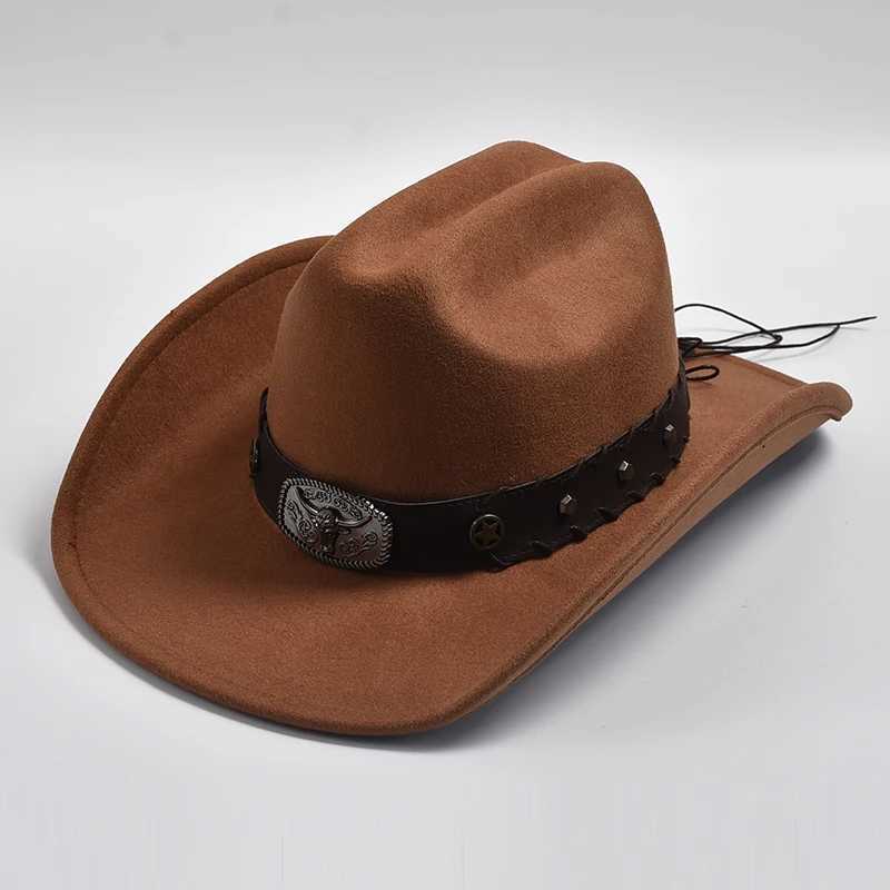 New artificial wool Western cowboy hat womens retro wide Brim Fedoras hat gentlemens La Cowgirl jazz hat W241225