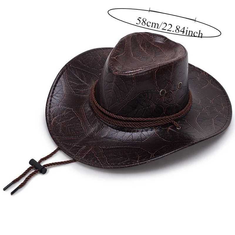 Leather printed denim hat - a unique Western style hat for men and women W241225