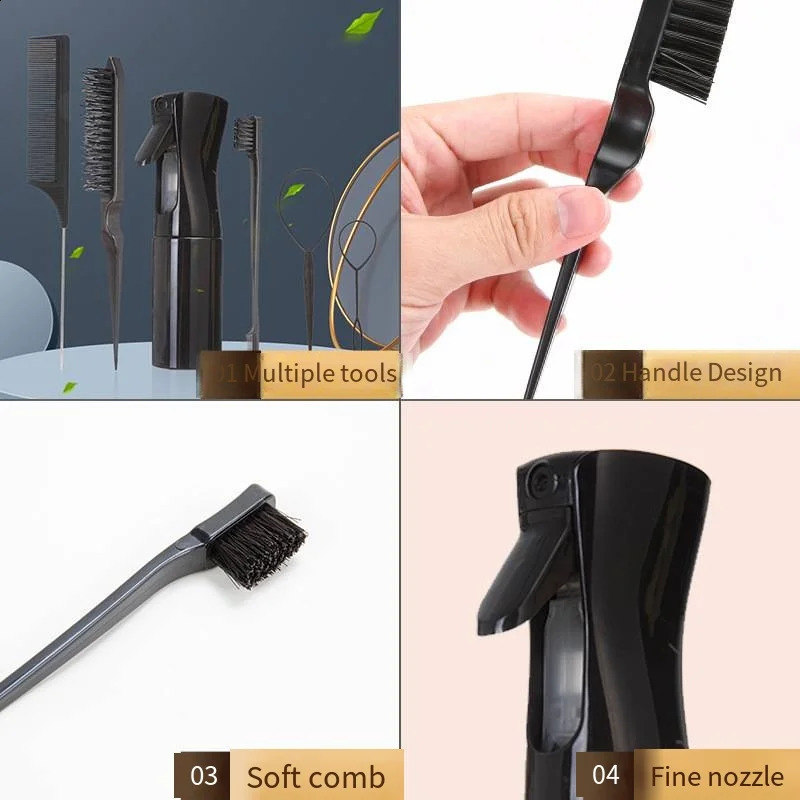 6pcs/Set Hair Brush Set Hair Braiding Loop Rat Tail Comb Hairdressing Spray Bottle Teasing Hair Brsuh Edge Control Hair Brush 241225