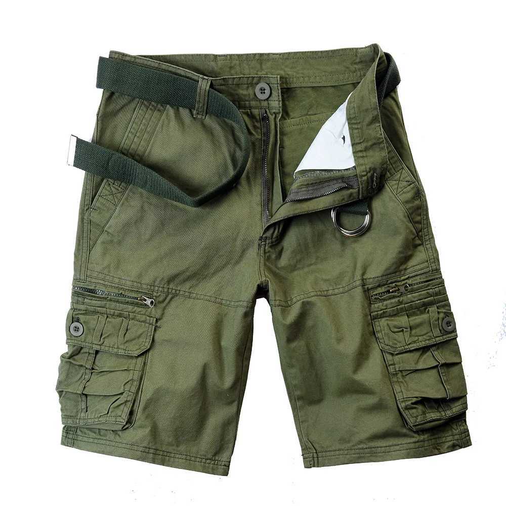 2024 Summer Mens Cotton Cargo Shorts Multi Pocket Casual Shorts Mens Hiking Loose Solid Running Shorts No Belt Plus Weight W241226