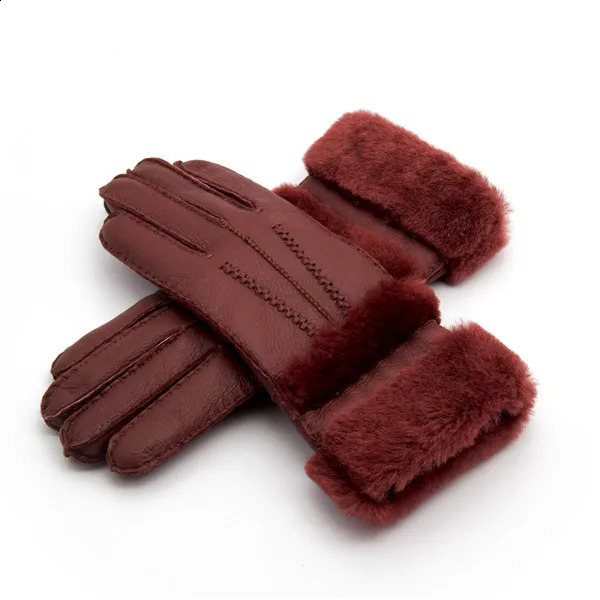 Women Gloves Genuine Leather Fur Glove For Women Keep Warm Windproof Cycling Driving Gloves Ourdoor Thick Five Finger Gloves 241226
