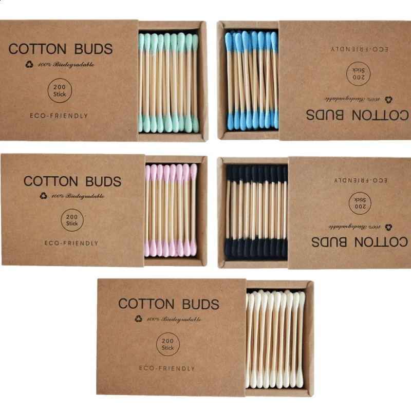 2000pcs Eco Friendly Cotton Swabs Colorful Black Double Head Biodegradable Bamboo Buds for Beauty Makeup Nose Ears Cleaning 241226