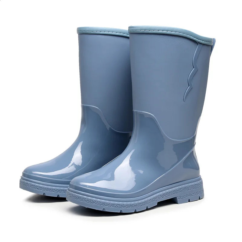 Women Rainboots Fashion Casual Non-slip Work Shoes Outside Waterproof Mid-calf High Boots Removable Warm Plush Boots Four Season 241226