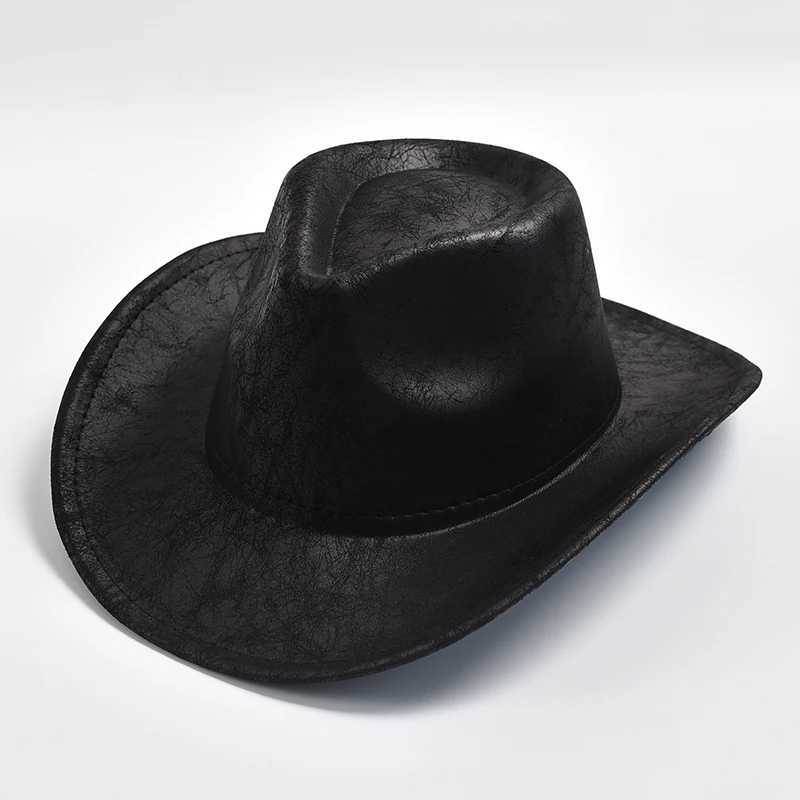 New Western cowboy hat faux leather vintage gentleman jazz hat mens jazz hat Panama cowboy hat Sombrero Hombre W241225