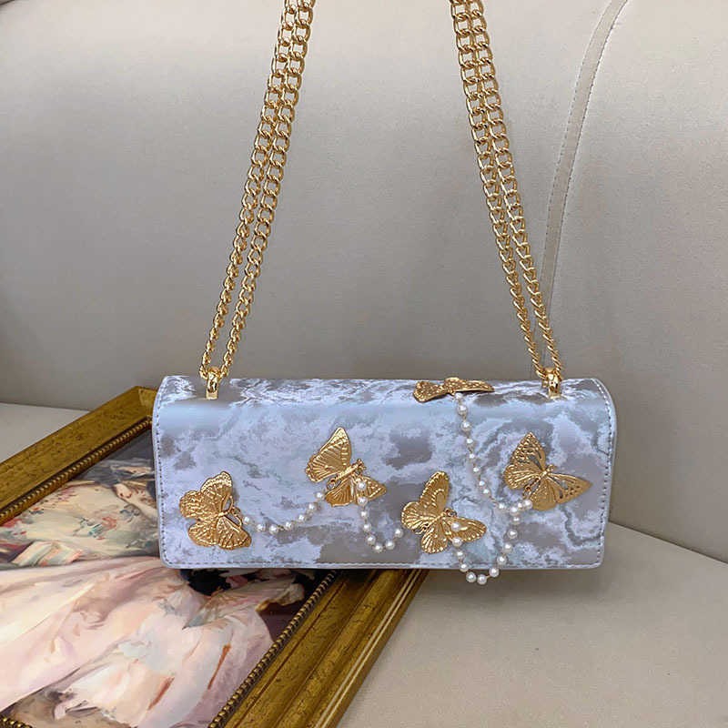 Evening Bags Fresh Sweet Niche Shoulder Underarm Bag New Chinese Style Metal Butterfly Chain Crossbody Bag 241226