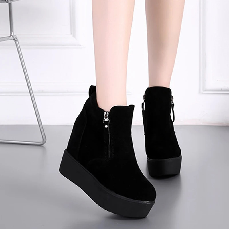 Winter Autumn Wedges Short Boots Women High Heel Snow Boots Short Plush Fur Ankle Boots Increased Internal Female Platform Shoes241226bj