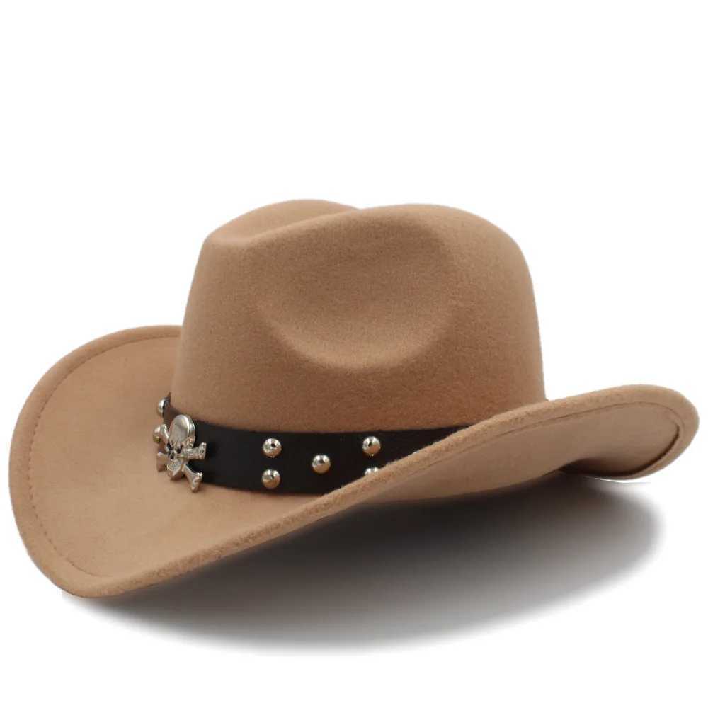 Womens mens wool Western cowboy hat rolled up Brim Gentleman Dad Jazz Equestrian Sombrero Hombre C size 56-58CM belt W241225