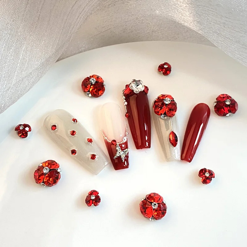 TSZS 10pcs/lot Rhinestone Nail Art Charm 3D Pink Red Black Alloy Big Diamond Crystal Nail Decoration DIY Manicure Art Dec 241226