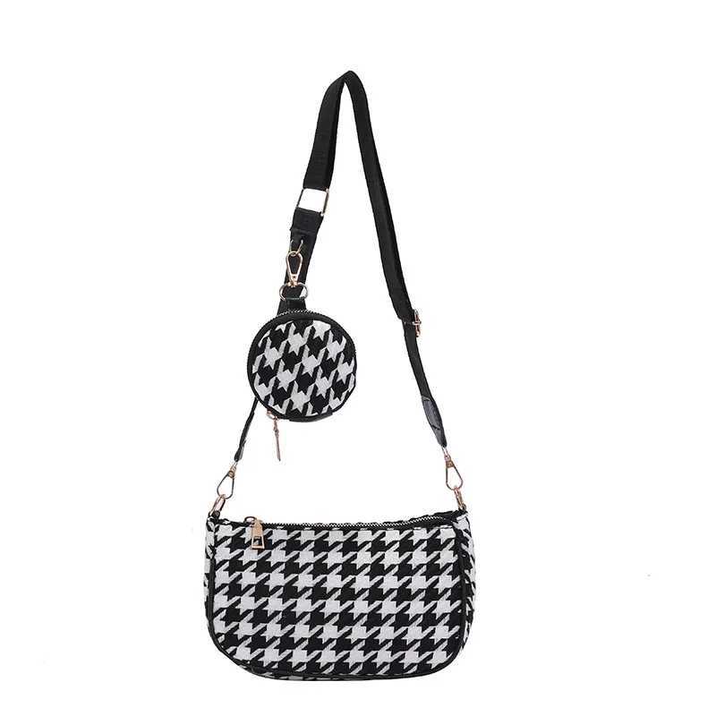 Female Vintage Plaid Printing Shoulder Bags with Mini Round Purse Pendant Women Bags Casual Small Crossbody Bags 2pcs CompositeXJ241225