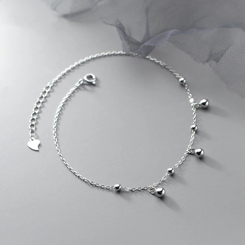 925 Sterling Silver Summer Trend Round Beads Anklets For Women Jewelry Leg Chain Foot Bracelet Female Gift 241226