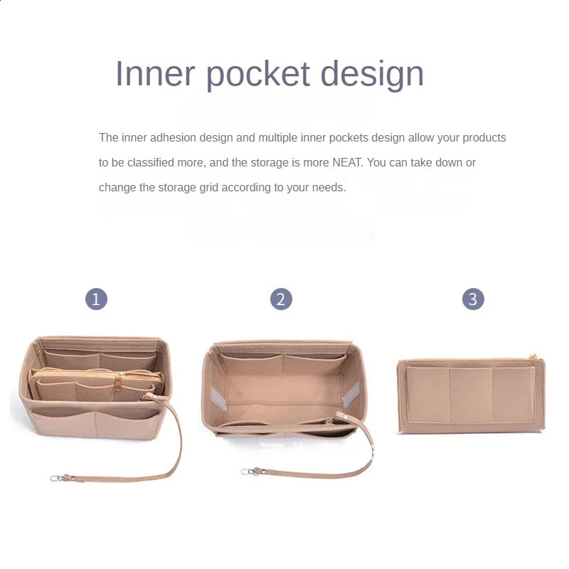 Multifunctional Large Capacity Makeup Storage Bag Felt Cloth Liner Travel Insert Portable Bag in Bag Cosmetic Organizer 241226