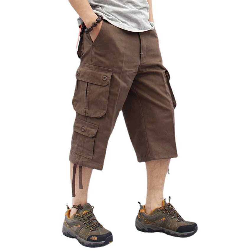 Long cargo shorts mens summer casual cotton multi pocket hot air cutting mens camouflage shorts 29-44 W241226