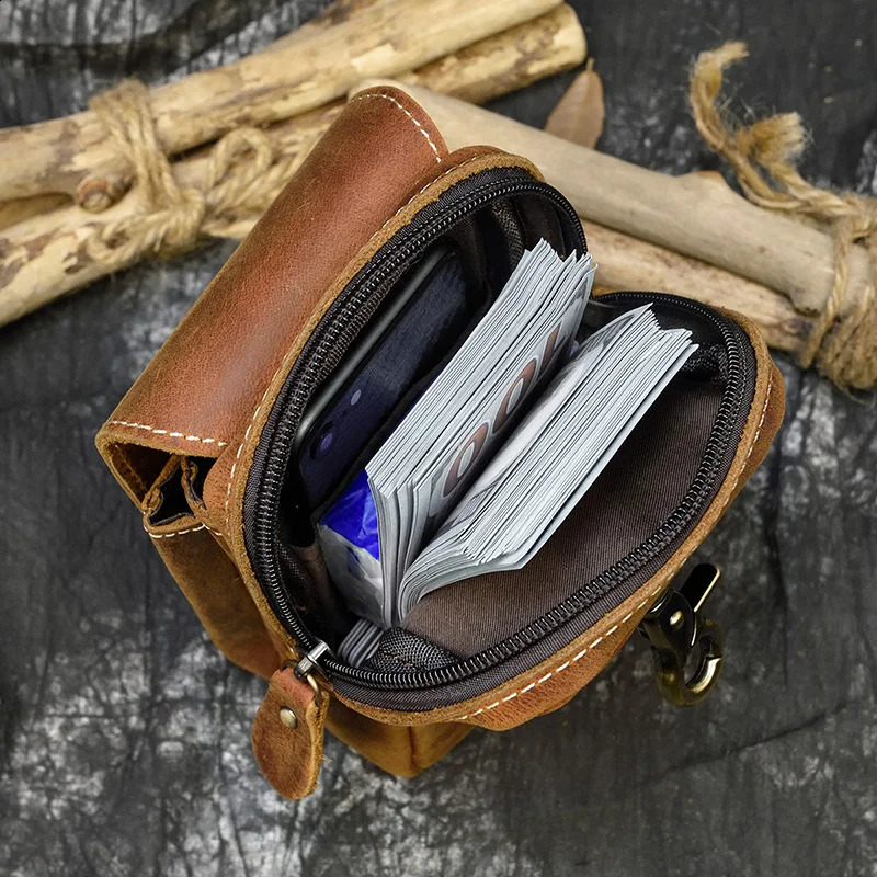 Leather Waist Bag On Belt Mobile Phone Bag Belt Pouch Leather Cellphone Pouch Fanny Pack Summer Mini Waist Bag Men Male 241223