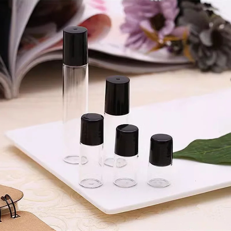 20/50pcs 1ml 2ml 3ml 5ml 10ml Transparent Glass Perfume Roller Bottles Clear Essential Oil Vials with Stainless Steel Roll On 241225