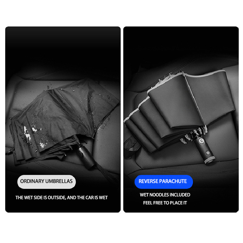 Durable Automatic Three-Layer Vinyl Umbrella with Reflective Strips for Men and Women