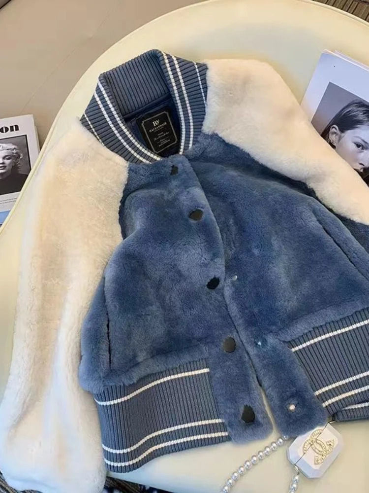 Nicemix Contrast Stitching Lamb Wool Coat Womens Autumn Winter Bomber Jacket Loose Korean Thickened Baseball Uniform 241218