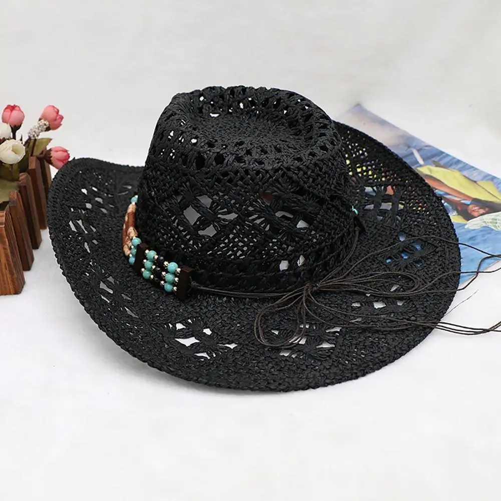 Per Rope Woven Sun Hat unisex Str Beads cowboy hat retro western cowboy hat mens gentleman hat La Jazz cowboy hat W241225