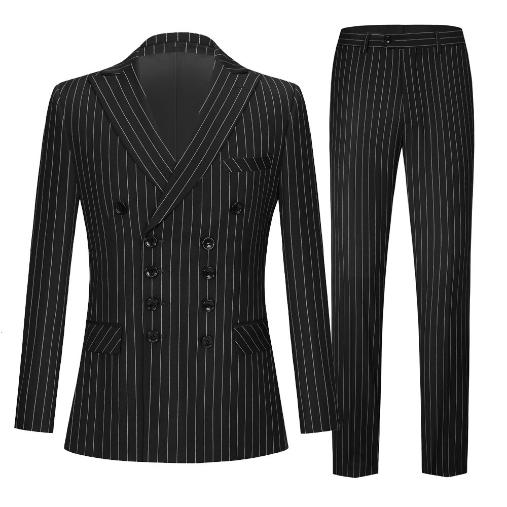 Mens Suits 2 Pieces Vintage Double Breasted Suit Black Red Stripe Terno Slim Fit Large Lapels Wedding Groom Tuxedo Tailcoat Men 241223