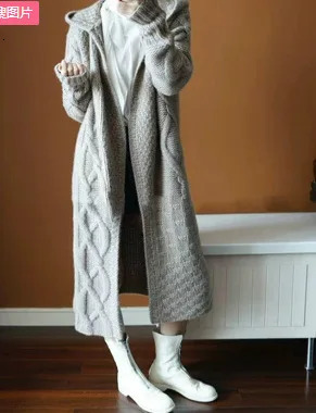 Womans sweater cardigan autumnwinter twist solid color thick hooded long lantern sleeve female clothing drop GGFSKS006 241225