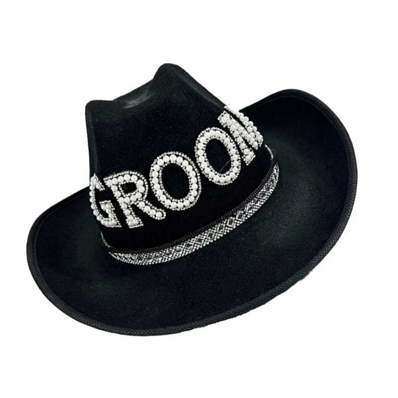 Rhinestones bridal hat with artificial pearl bridal shower denim hat carnival party photography hat W241225
