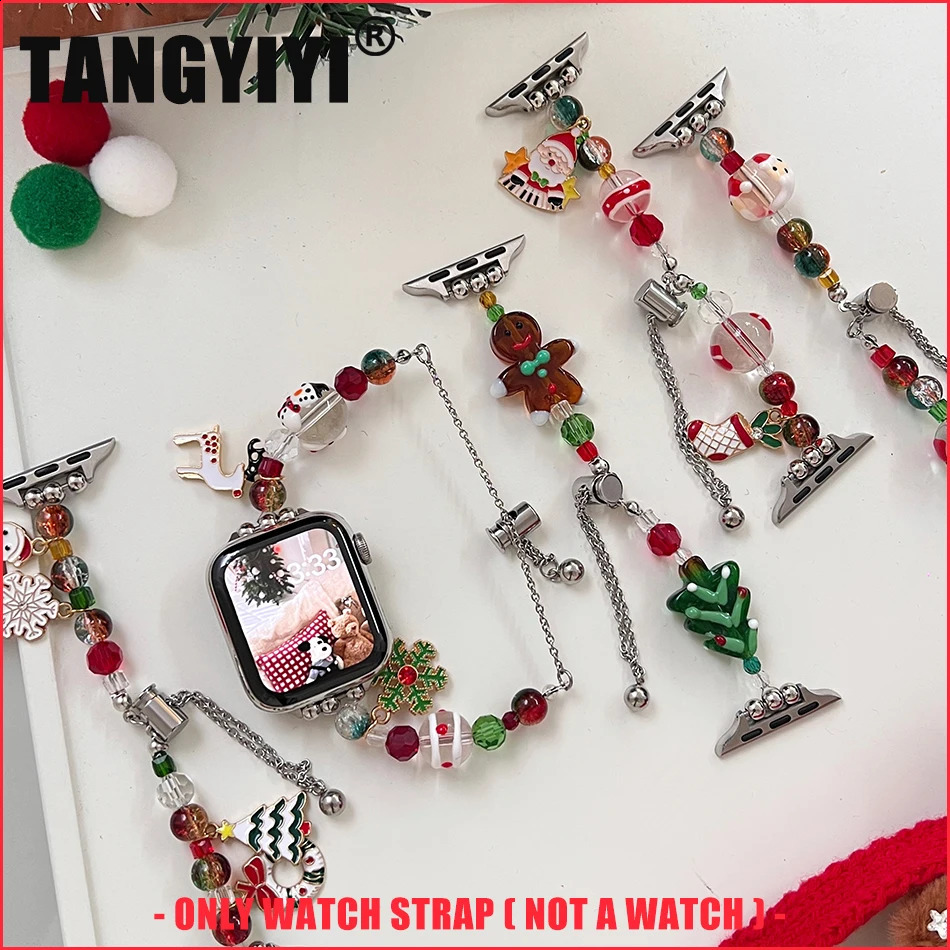 Christmas Strap For Watch Series 10 9 8 7 6 SE 5 4 3 46/45/44/42/41/40/38mm 49mm Band Cute Pendant Bracelet 241220