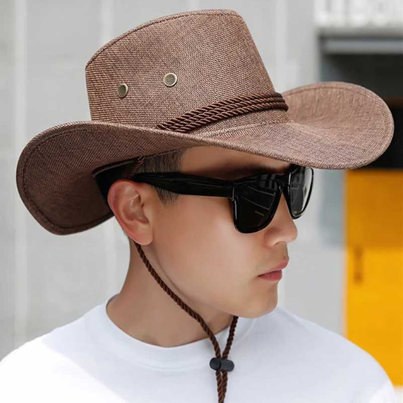 Retro Western Denim Hat Solid Color Potted Hat Summer Wide Brown Sunscreen Denim Sun C Outdoor Travel Camping UV Protection Sunshade Hat W241225