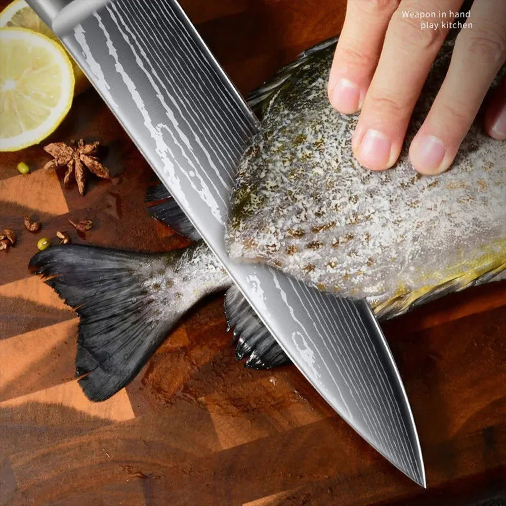 Sharp kitchen knife for cutting meat fish fruits bread butcher Bonin Japanese knife chef cooking knife laser Damascus knife 241225