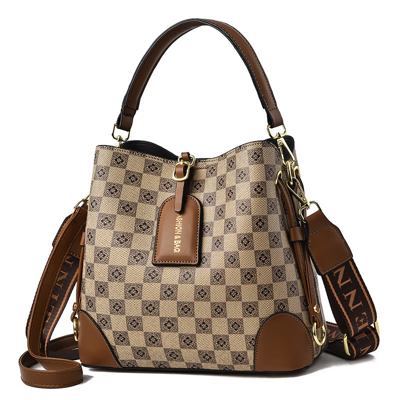 New Wide Bucket Bag for Women, Retro and Stylish Handbag with Patchwork Color-Block Print Shoulder Bag and Crossbody Bag