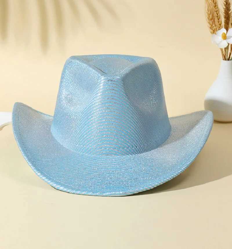 New Womens Purple Cowboy Hat Western Fedora Hat Womens Fashion Striped Cowboy Girl Hat Pink Party Jazz Hat Church Wedding Fedoras W241225