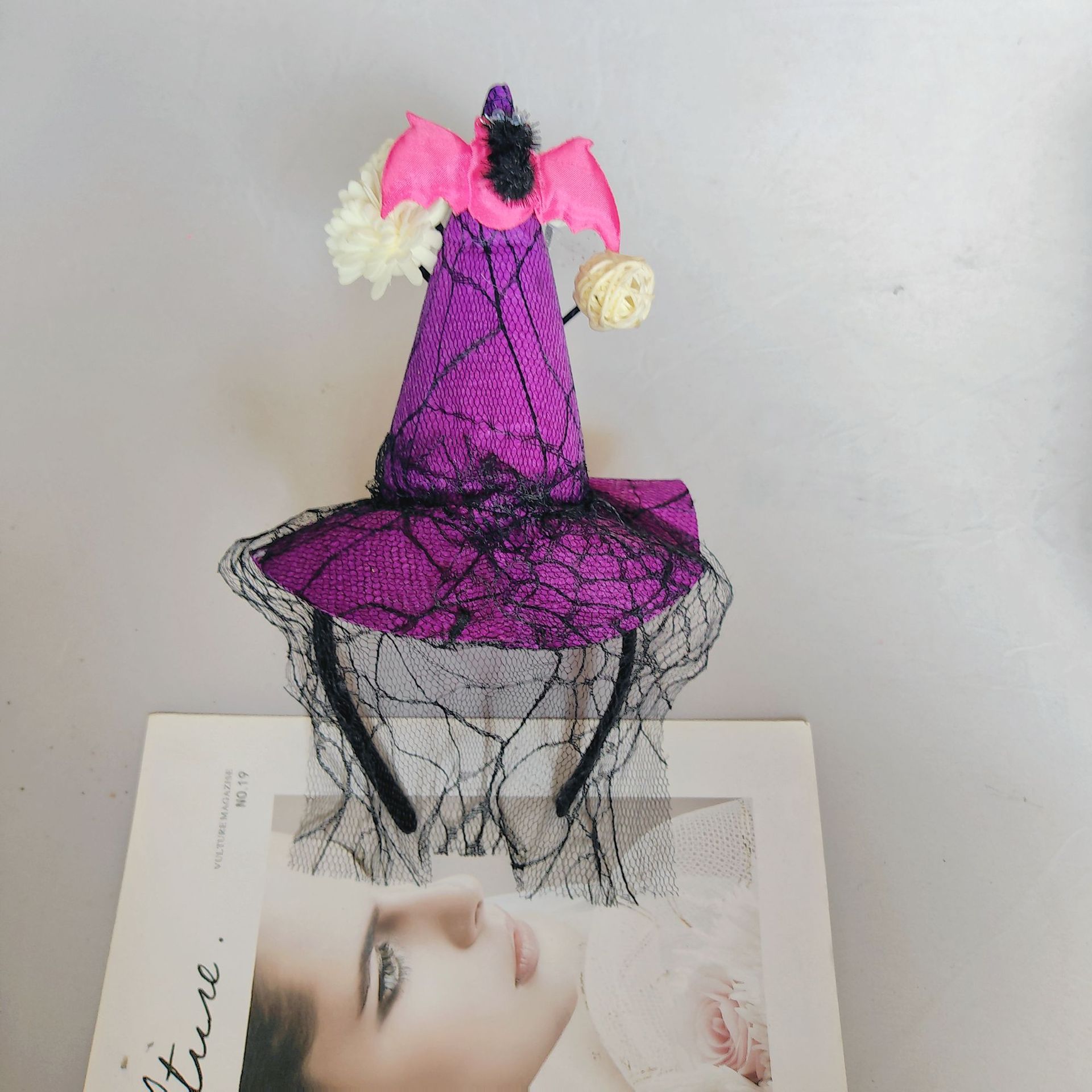 Magical Halloween Witch Hat Hair Band with Glittery Lace Detail - Perfect for Parties & Events