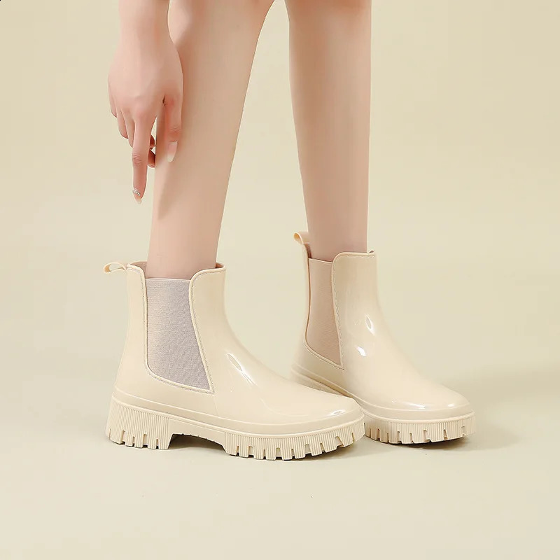Rain Shoes Women Waterproof Boots Chelsea Chunky Galoshes Garden Work Rubber Boot Female Oil-proof Non-slip Kitchen Footwear 241226