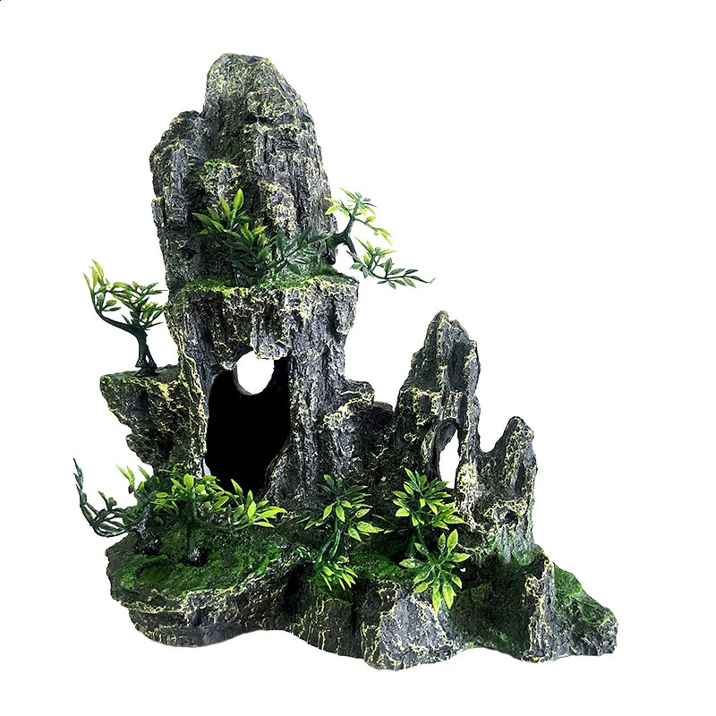 Resin Aquarium Rockery Mountain Decoration Artificial View Rock Cave Stone Tree Fish Tank Ornament Pet Supplies Home Decor 241225