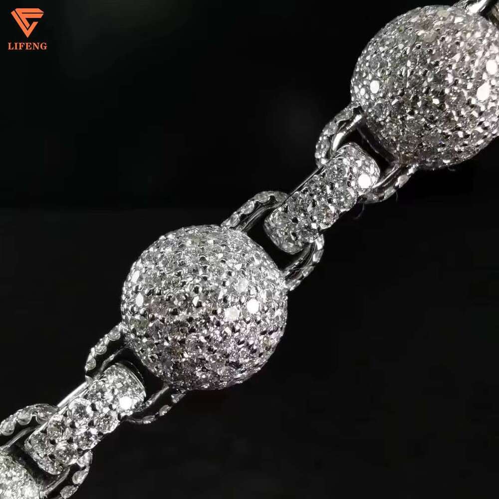 Custom Iced Out VVS Moissanite Gold Plated Solid Sterg Sier Balls Cuban K Tennis Chains Hip Hop Jewelry Necklace Men