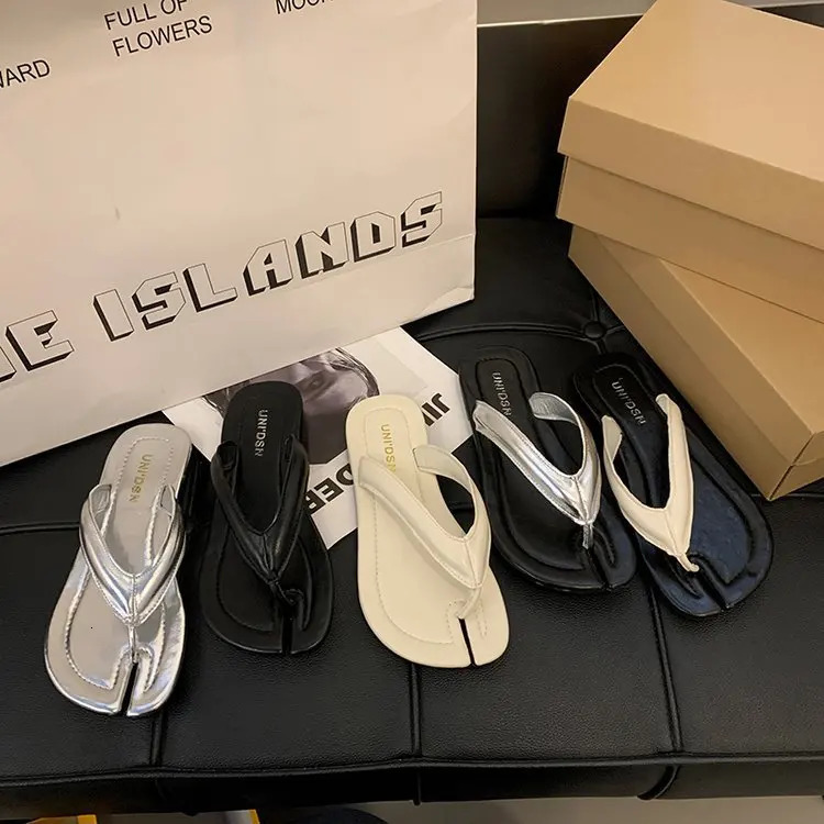 Slippers Women Summer Slides Female Shoes Rubber Flip Flops Low Soft Hawaiian Beach PU Hoof Heels Rome 241225