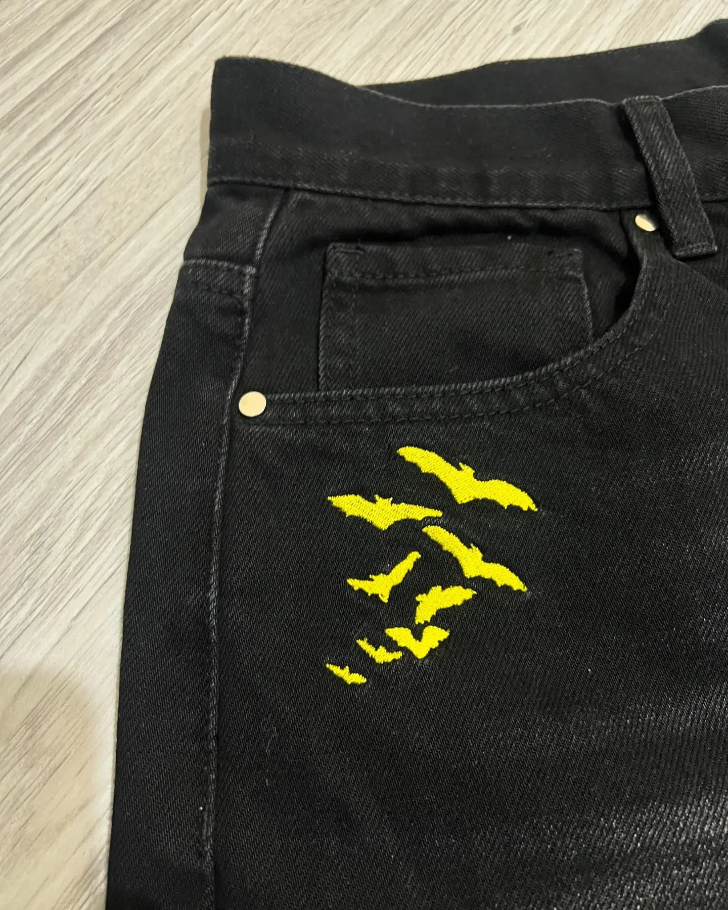 Y2K Bat Animal Embroidery Baggy Jeans Vintage Men Black Washed Hip Hop Goth Denim Pants Fashion Women Straight Wide Leg Trousers 241226