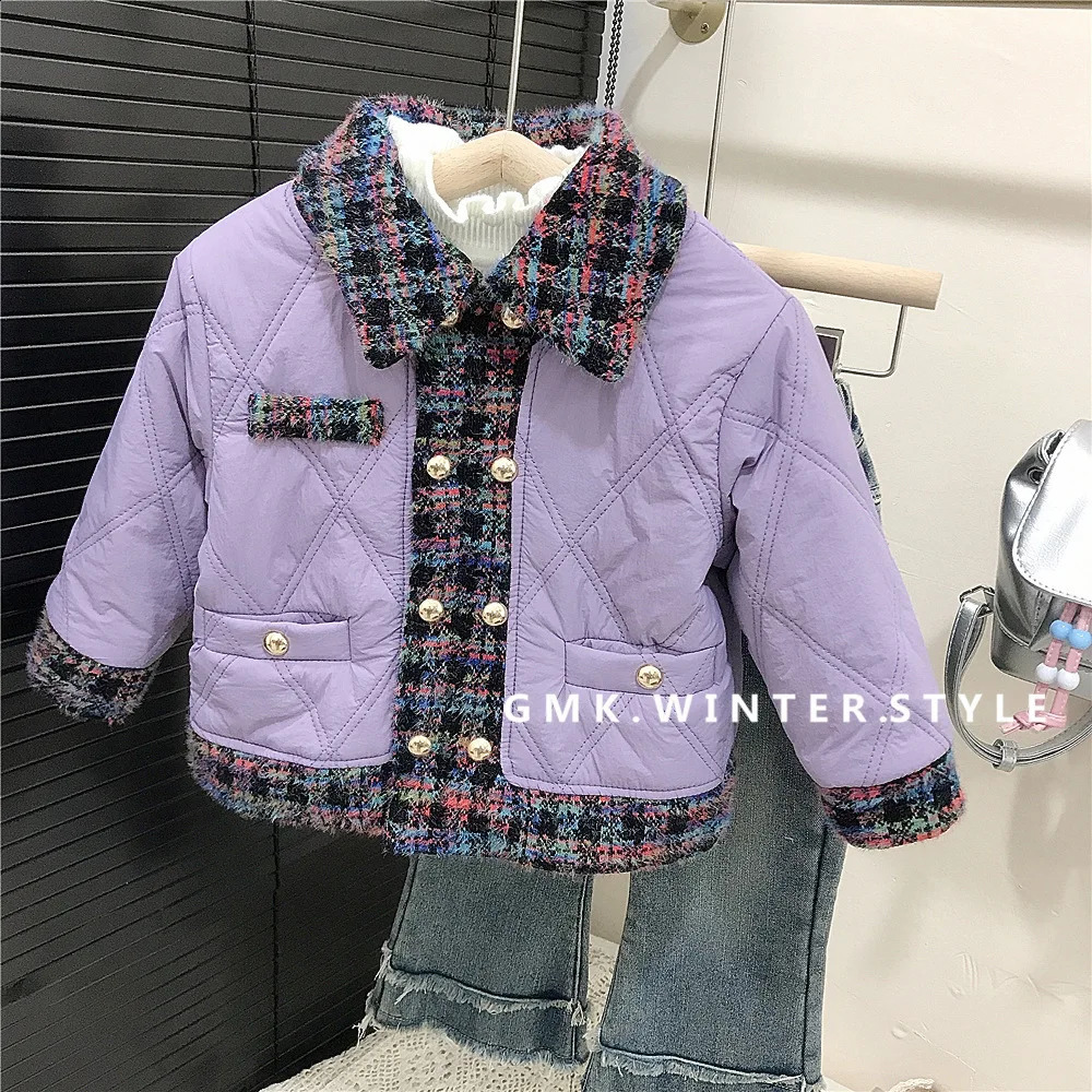 Autumn Winter Children Girl Parkas Cotton Padded Turn Down Collar Thick Toddler Jackets Spliced Infant Baby Girls Outerwear 241225