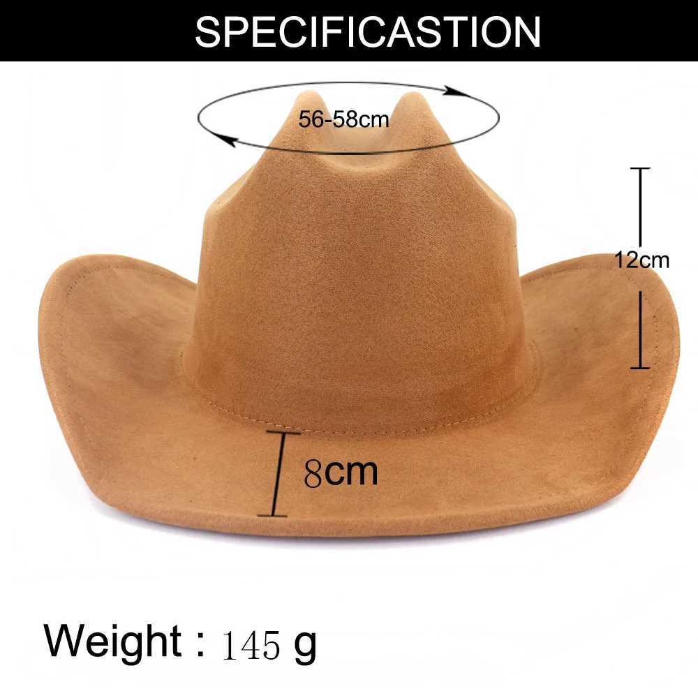 Suede Western Cowboy Hat Mens Retro Mens Jazz Cowboy Hat Panama Sun C Wide Brown Cloche Church Fedora Hat W241225