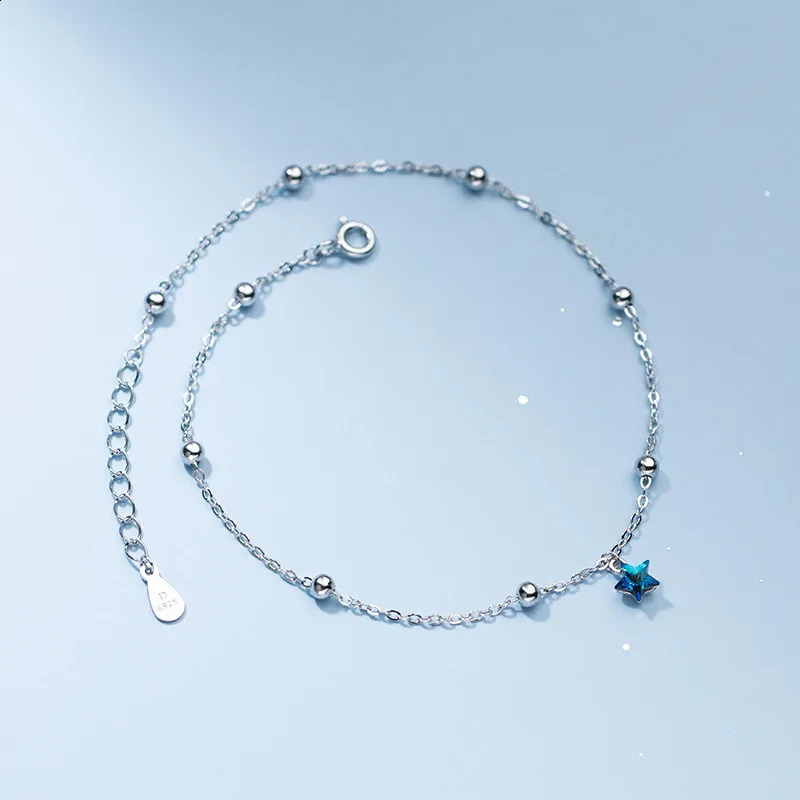 Women Jewelry Silver 925 Blue Stars Ankle Bracelet On Leg Decoration On Foot Chain Rose Gold Female Accessories 23 CM Adjustable 241226