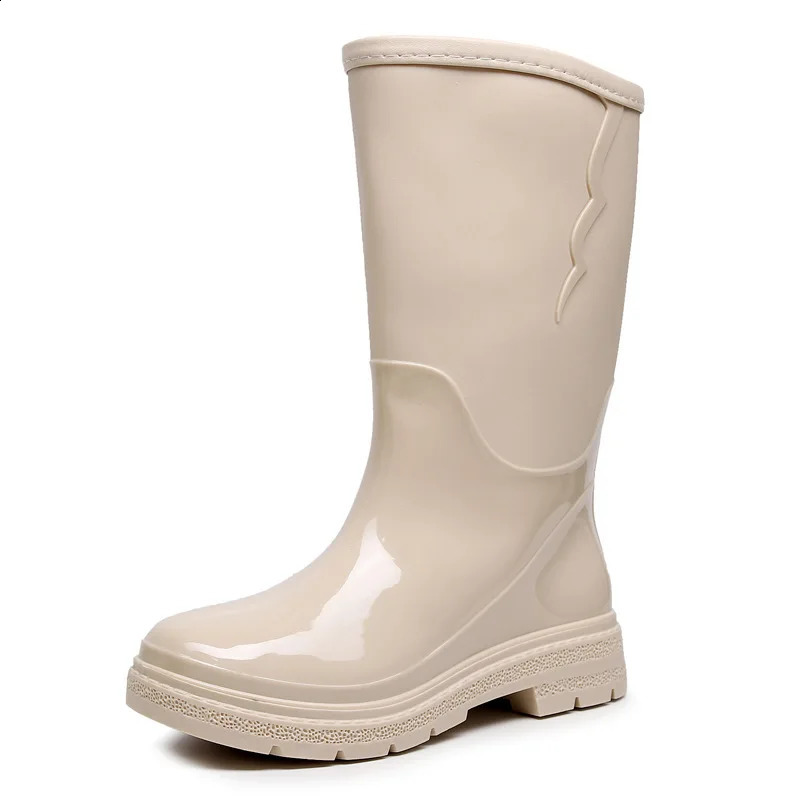 Women Rainboots Fashion Casual Non-slip Work Shoes Outside Waterproof Mid-calf High Boots Removable Warm Plush Boots Four Season 241226
