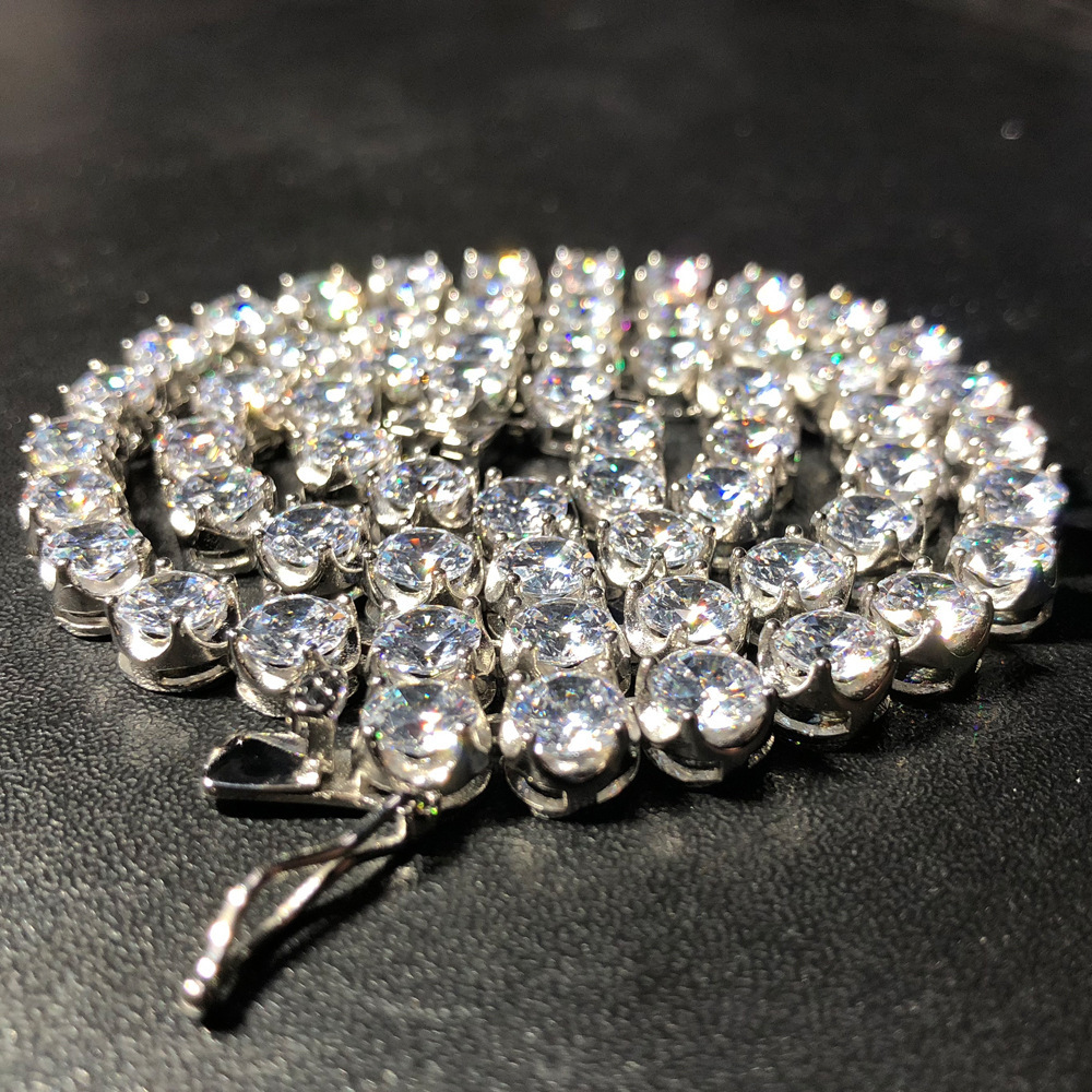 6mm Hip Hop Stainless Steel Prong Iced Out Cubic Zirconia Tennis Necklace 18k Gold 1 Row Tennis Chains Neck Jewelry Collar Bijoux