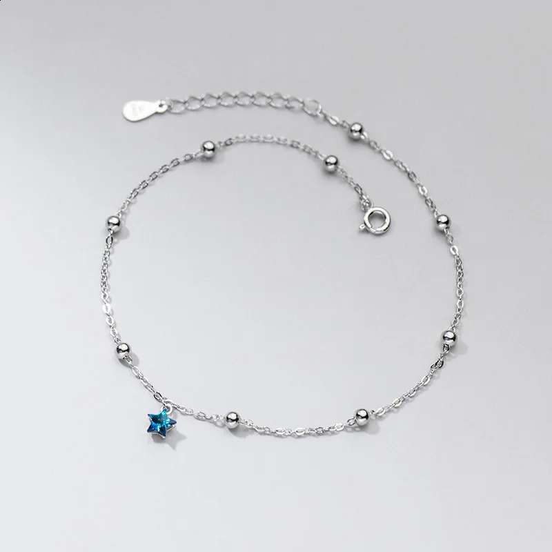 Women Jewelry Silver 925 Blue Stars Ankle Bracelet On Leg Decoration On Foot Chain Rose Gold Female Accessories 23 CM Adjustable 241226