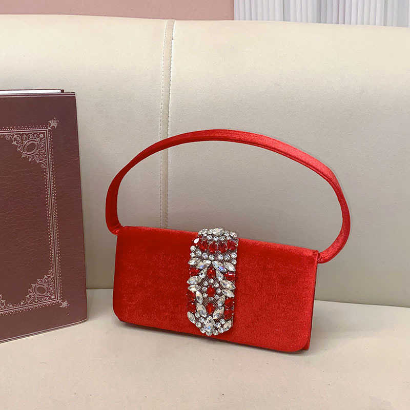 French Small Fragrant Style Is Shiny and Not Effective Set with Square Bags Temperament Velvet Hand Held Evening Bags Clutch 241226