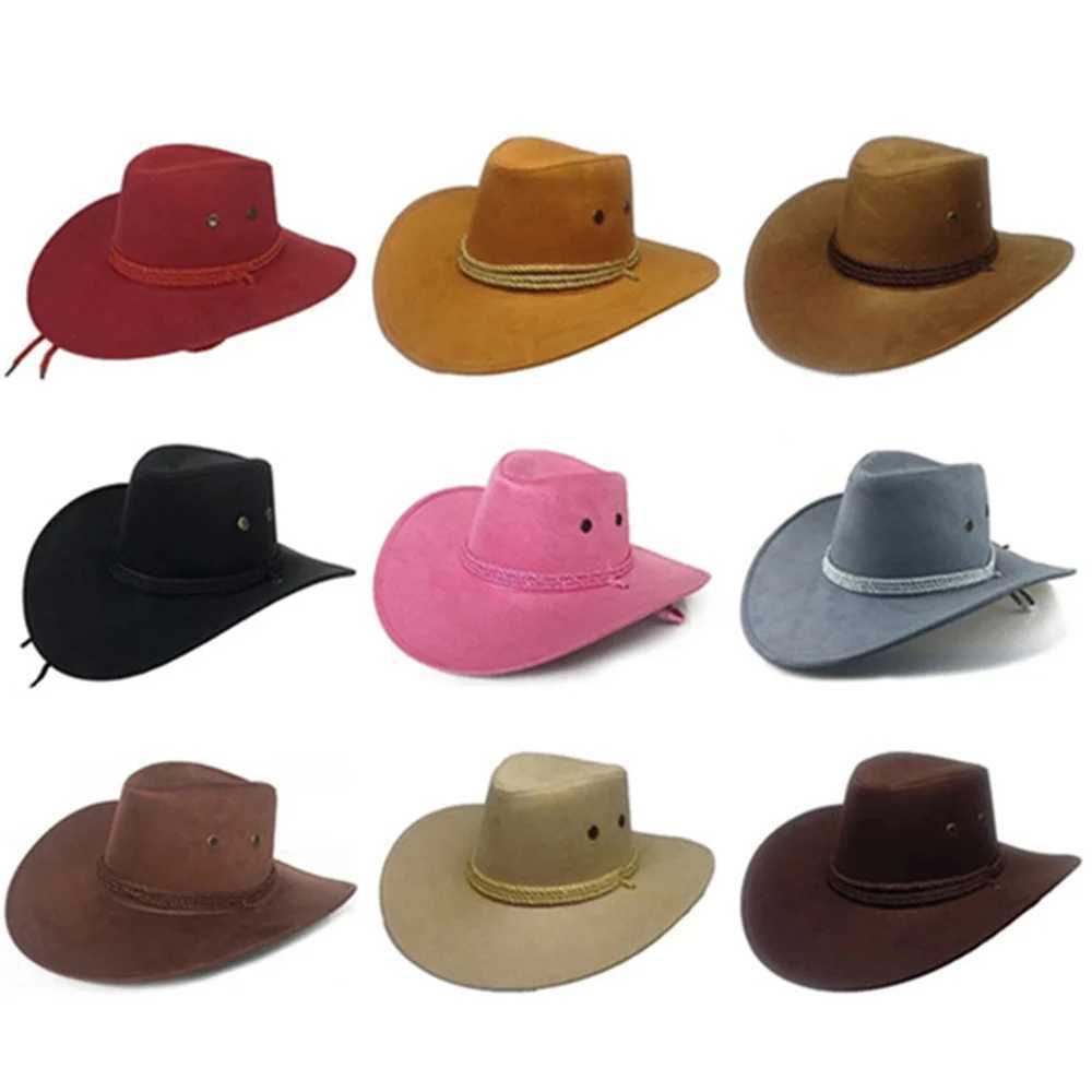 New artificial suede Western cowboy hat retro big edge gentleman cowboy girl jazz hat holiday party role-playing hat W241225