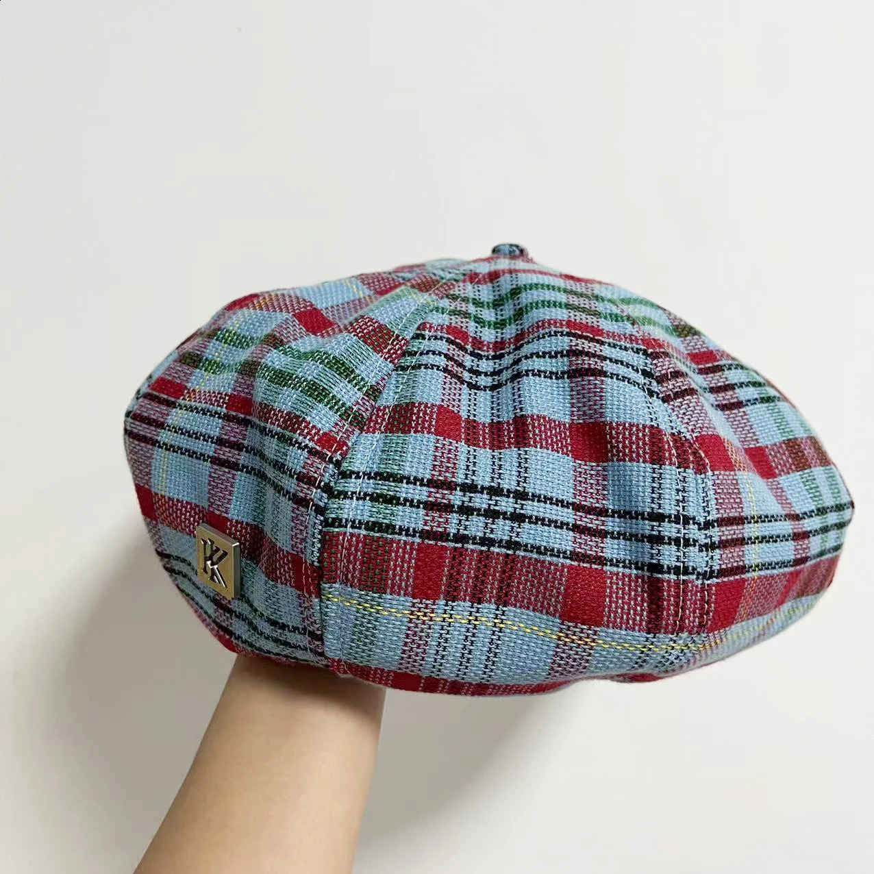 Ladies Fashion Plaid Large Head Big Cloud Beret Pumpkin Checkered Adjustable Painter Hat 241226