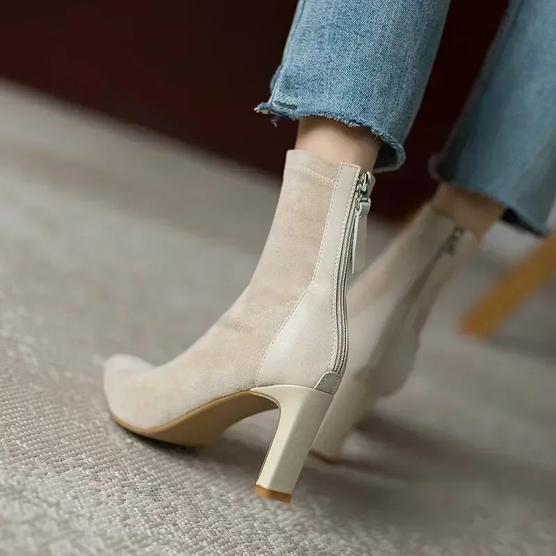 Elegant Ankle Boots for Women Dress Heeled Shoes Autumn Pointed Toe Womens Boots Sexy Stiletto Female Modern Boots 241226