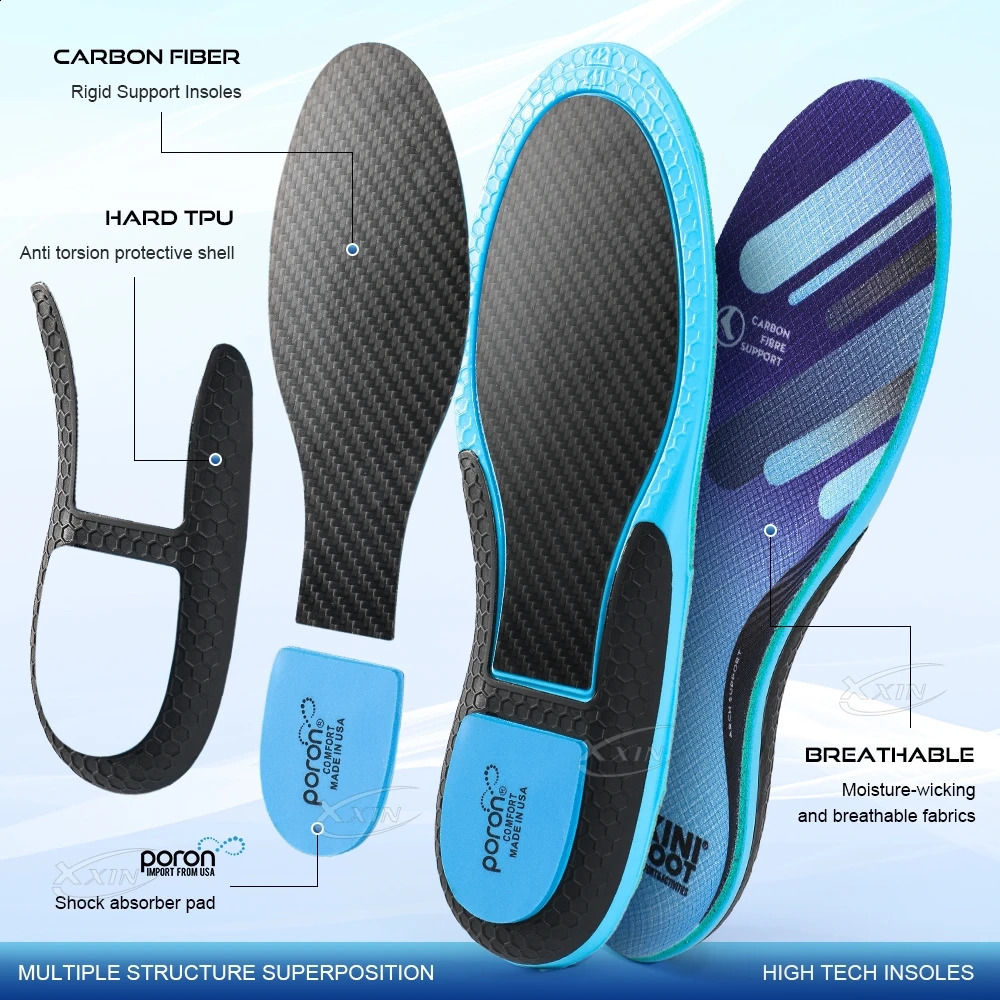Carbon Fiber Insole Poron Cushioning heel Arch Support Shoe Insoles Pad Running Sport Shoe Insert size 35-48 241226