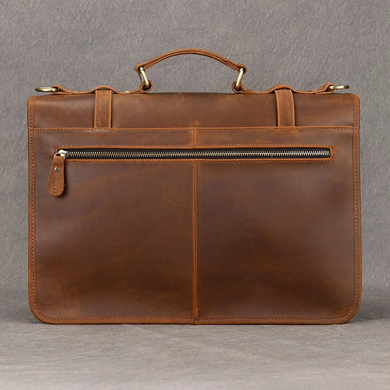 Vintage Genuine Leather Business Briefcase for Men Top-Grain Cowhide Shoulder Crossbody Messenger Bag 241225